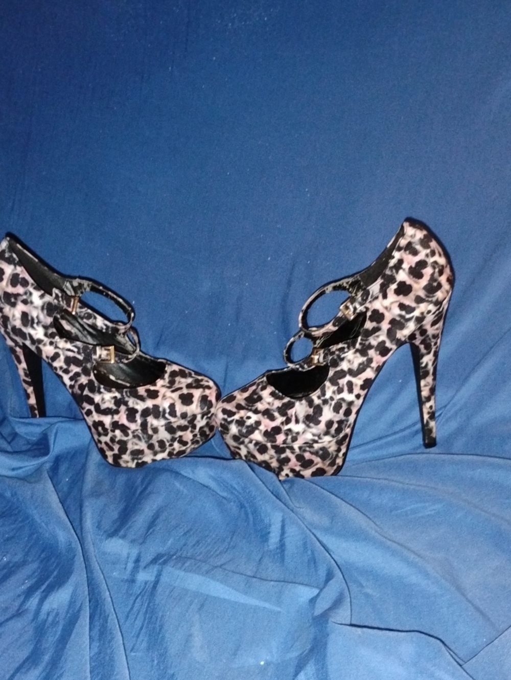 Qupid Pink Leopard Platform Mary Jane Heels